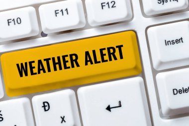 Sign displaying Weather Alert, Word Written on urgent warning on the state of the atmosphere at a place and time