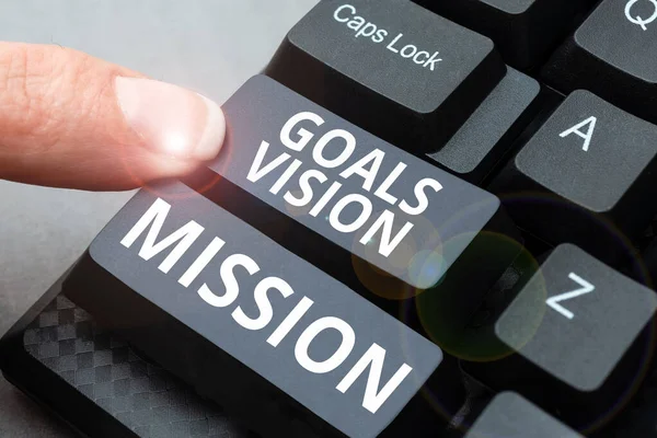 Text Sign Showing Goals Vision Mission Business Showcase Practical Planning — Fotografia de Stock