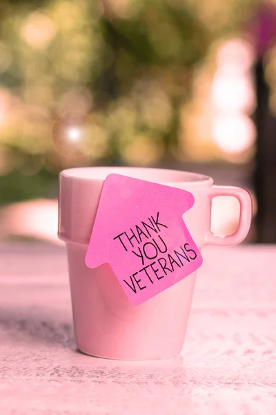Sinal Escrita Mão Obrigado Veteranos Palavra Para Expressão Gratidão Saudações — Fotografia de Stock