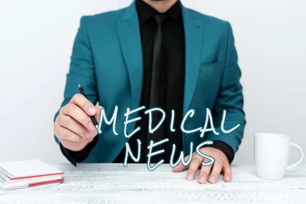 Handwriting text Medical News, Business overview report or noteworthy information on medical breakthrough
