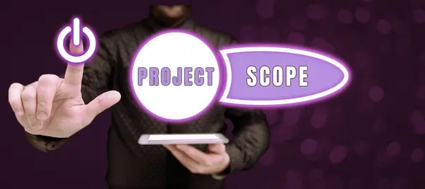 Conceptual Caption Project Scope Business Showcase Evaluation Work Efforts Product — стоковое фото
