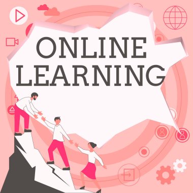 Çevrimiçi Öğrenme, İnternet ve bir bilgisayarın yardımıyla Larning üzerine yazılan el yazısı metni