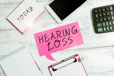 Text showing inspiration Hearing Loss, Concept meaning is partial or total inability to listen to sounds normally