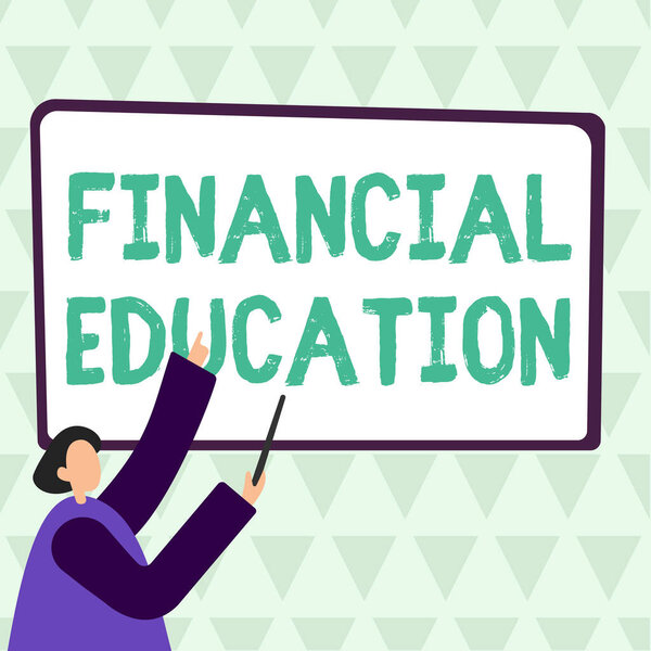 Text caption presenting Financial Education, Business idea Understanding Monetary areas like Finance and Investing