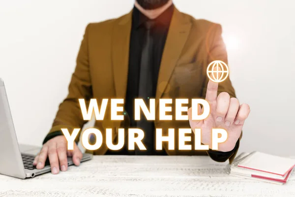 Rukopisný Text Potřebujeme Vaši Pomoc Business Showcase Service Assistance Support — Stock fotografie