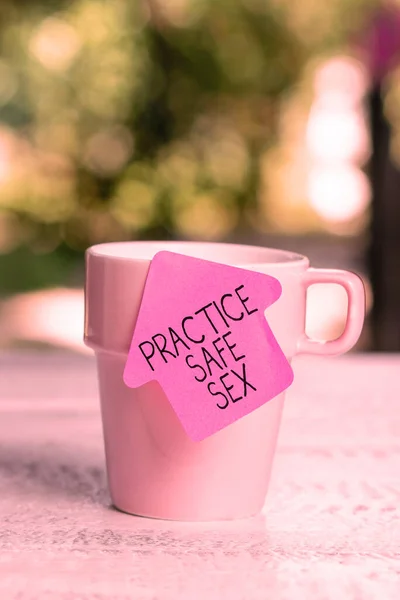 Text Sign Showing Practice Safe Sex Business Showcase Intercourse Which — Fotografia de Stock
