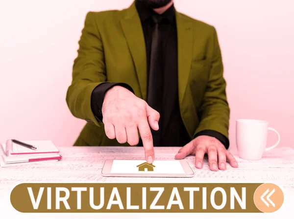 Χειρόγραφο Κείμενο Virtualization Εννοιολογική Εφαρμογή Φωτογραφιών Εικονικού Περιβάλλοντος Παιχνίδια Ηλεκτρονικών — Φωτογραφία Αρχείου