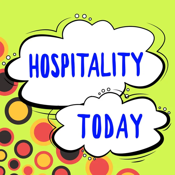 Señal Que Muestra Hospitalidad Palabra Para Recepción Amable Generosa Entretenimiento — Foto de Stock
