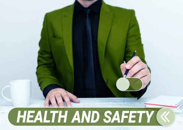 Рука Написання Знак Здоров Безпека Бізнес Ідея Взяти Належні Кроки — стокове фото