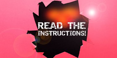 Conceptual display Read The Instructions, Word for carefully read something that someone tells you to do