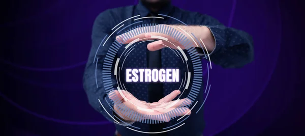 Zobrazení Nápisu Estrogen Obchodní Přehled Skupina Hormonů Podporuje Rozvoj Ženských — Stock fotografie
