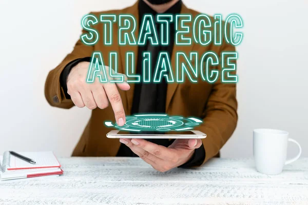 Conceptual caption Strategic Alliance, Business overview a bond between states, parties, individuals on goal achievement