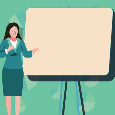 Man sitting at the table with laptop. Big white speech bubble for text overhead. Empty Dialog box on bright colored background. Vector drawing illustration.