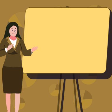 Woman in office presenting main message on the big white shcool board.
