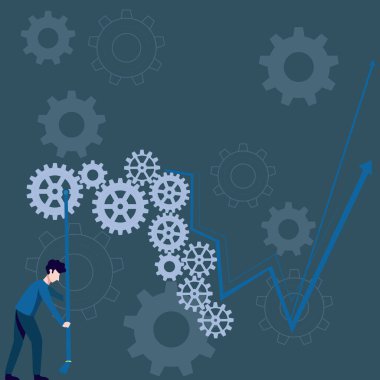 Man sitting at the table with laptop. Big white speech bubble for text overhead. Empty Dialog box on bright colored background. Vector drawing illustration.