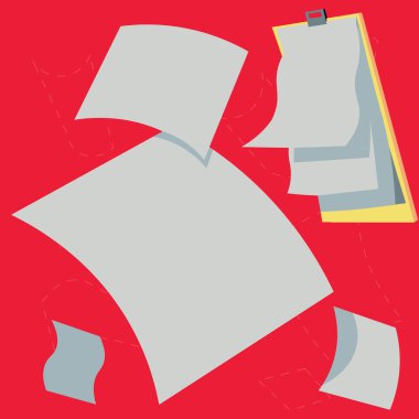 Man sitting at the table with laptop. Big white speech bubble for text overhead. Empty Dialog box on bright colored background. Vector drawing illustration.