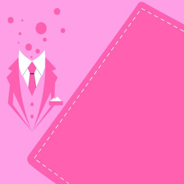 Man sitting at the table with laptop. Big white speech bubble for text overhead. Empty Dialog box on bright colored background. Vector drawing illustration.