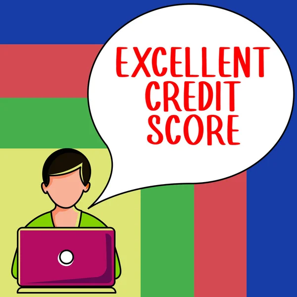 Textschild Mit Excellent Credit Score Geschäftsübersicht Personen Berichten Über Finanzlage — Stockfoto