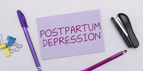Conceptual caption Postpartum Depression, Word for a mood disorder involving intense depression after giving birth
