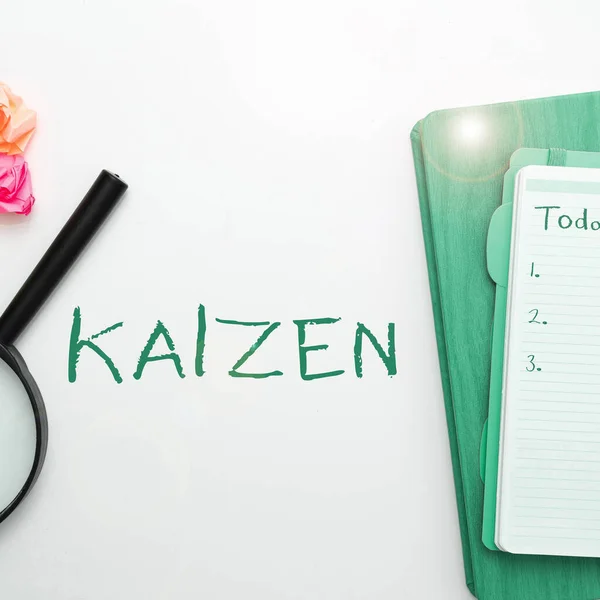 Handwriting text Kaizen, Word for a Japanese business philosophy of improvement of working practices