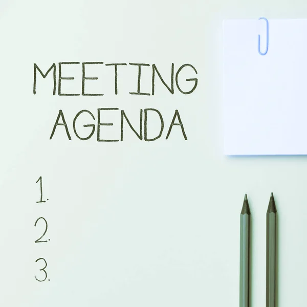 Conceptual caption Meeting Agenda, Business idea An agenda sets clear expectations for what needs to a meeting