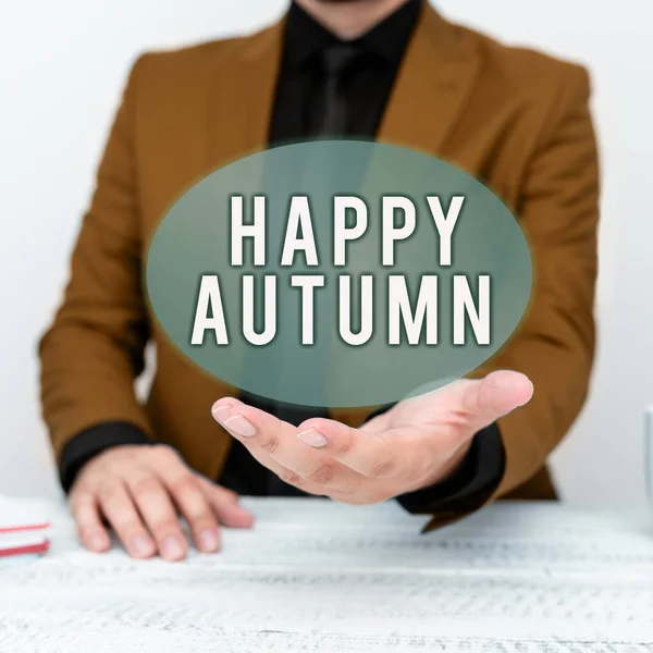 Happy Autumn Concept Felirat Jelentése Éves Különleges Mérföldkő Megemlékezés — Stock Fotó
