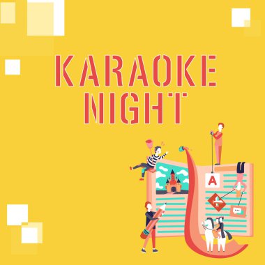 Karaoke Gecesi işareti, Kavramsal Fotoğraf Eğlencesi, bir makinenin çaldığı enstrümantal müzik eşliğinde şarkı söyleme ilhamı.