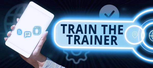 Inspiration Showing Sign Train Trainer Internet Concept Identified Teach Mentor — Zdjęcie stockowe