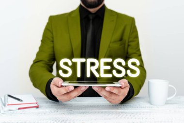 Writing displaying text Stress, Business overview a physical chemical or emotional factor that causes bodily or mental tension
