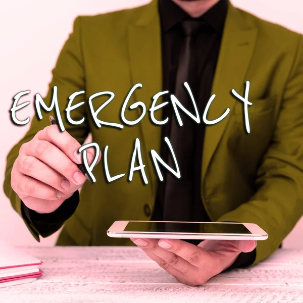 Text showing inspiration Emergency Plan, Internet Concept Procedures for response to major emergencies Be prepared