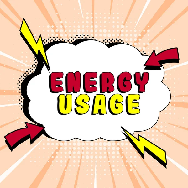 손으로 에너지 사용량 개념은 과정이나 시스템에 사용되거나 에너지의 — 스톡 사진