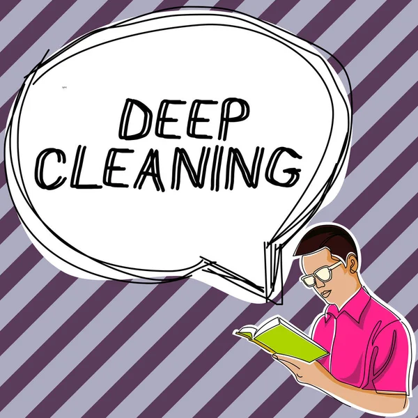 Logga Visar Deep Cleaning Business Strategi Handling Att Noggrant Bort — Stockfoto