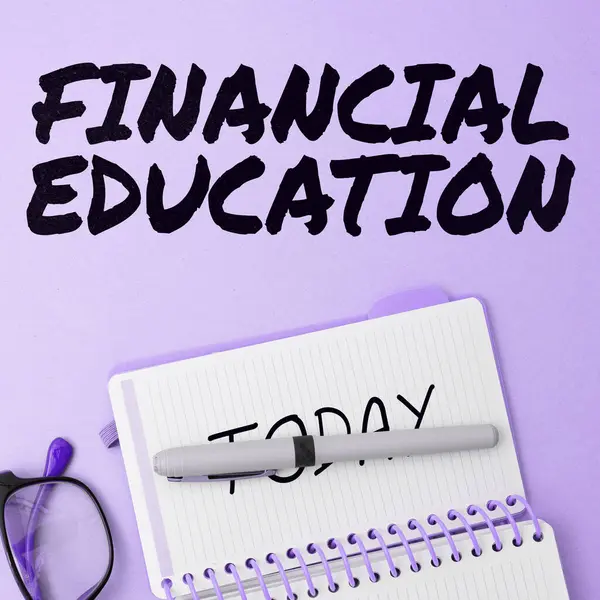 Text Sign Showing Financial Education Business Concept Understanding Monetary Areas — 스톡 사진