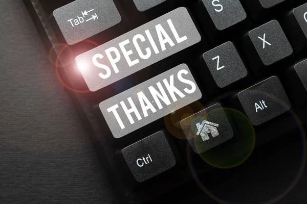 Sign Exibindo Agradecimentos Especiais Palavra Para Expressão Apreço Gratidão Reconhecimento — Fotografia de Stock