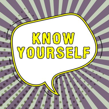 İlham kaynağı gösteren metin, kendinizi tanıyın, iş görüşü, sizi anlayacak gücü ve zayıflığı bulun.