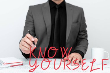 Conceptual caption Know Yourself, Word Written on Find You Understanding Strength and Weaknesses Identity