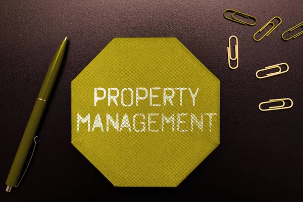 Writing displaying text Property Management, Concept meaning Overseeing of Real Estate Preserved value of Facility