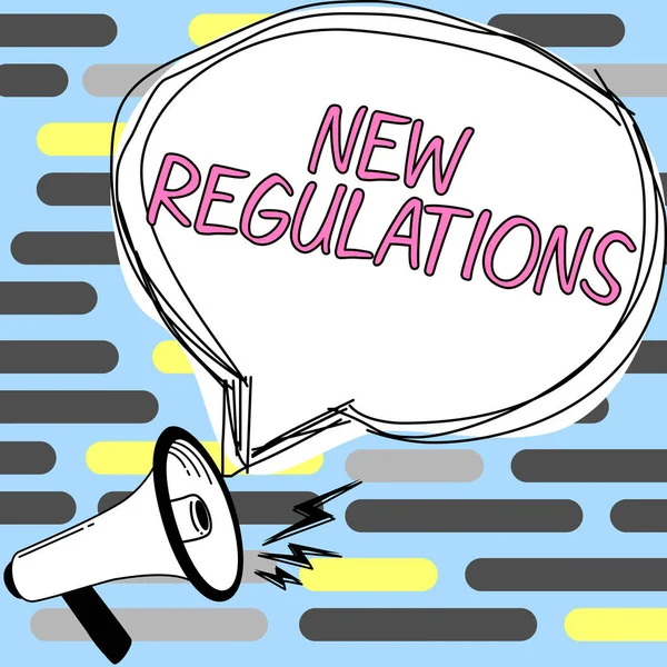Text caption presenting New Regulations, Business idea Regulation controlling the activity usually used by rules.