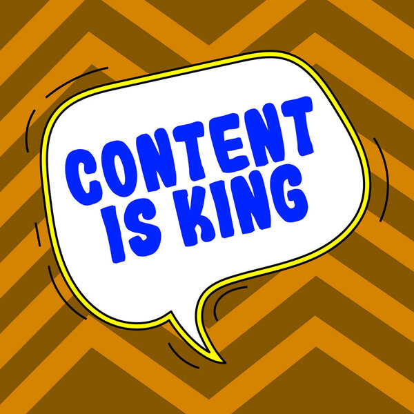 Ручной знак Содержание Король, Концептуальное фото Содержание является сердцем современных маркетинговых стратегий