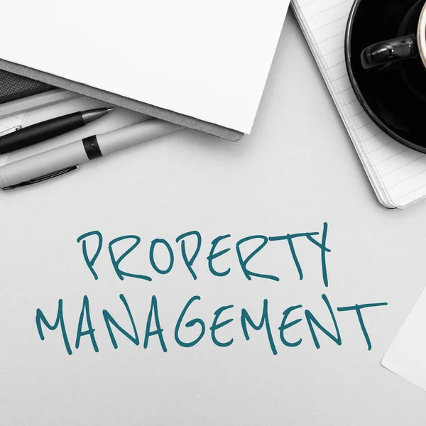 Text caption presenting Property Management, Word Written on Overseeing of Real Estate Preserved value of Facility
