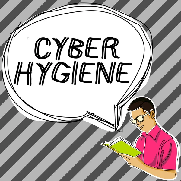Handskrift Tecken Cyber Hygien Word Skrivet Steg Som Datoranvändare Tar — Stockfoto