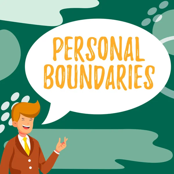 Text caption presenting Personal Boundaries, Word Written on something that indicates limit or extent in interaction with personality