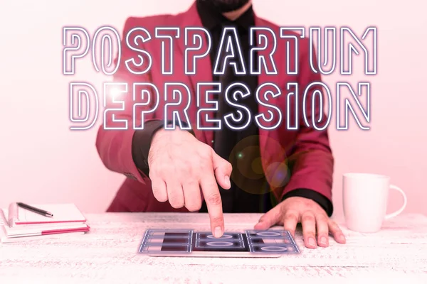 Conceptual caption Postpartum Depression, Business concept a mood disorder involving intense depression after giving birth