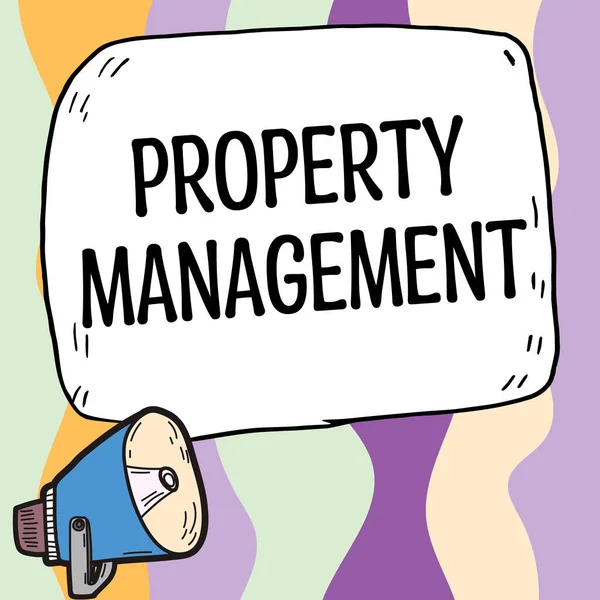 Text caption presenting Property Management, Conceptual photo Overseeing of Real Estate Preserved value of Facility