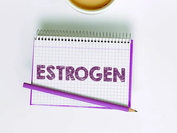 エストロゲンを示すテキストサイン ホルモンのグループに書かれた単語は 女性の特性の開発を促進します — ストック写真