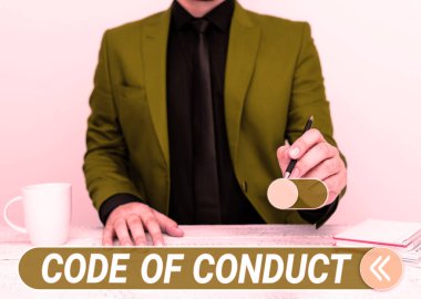 Conceptual display Code Of Conduct, Word for Ethics rules moral codes ethical principles values respect