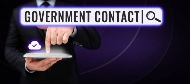 Text caption presenting Government Contact, Business concept debt security issued by a government to support spending