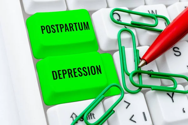 Text sign showing Postpartum Depression, Word for a mood disorder involving intense depression after giving birth