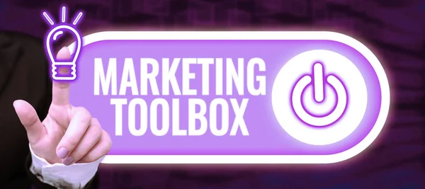 Text Sign Showing Marketing Toolbox Conceptual Photo Means Promoting Product — Stockfoto