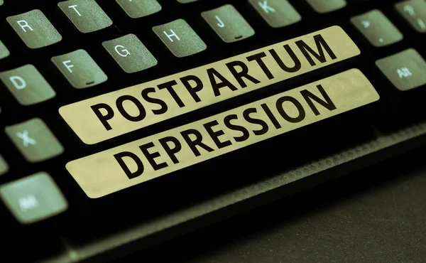 Conceptual caption Postpartum Depression, Concept meaning a mood disorder involving intense depression after giving birth